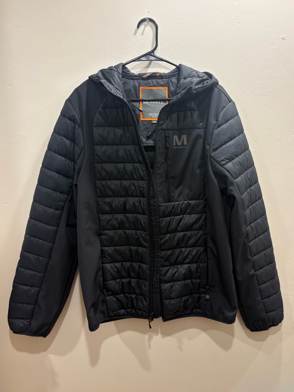 Merrell Men’s Medium Hybrid Hooded Insulated Jacket Black Full Zip